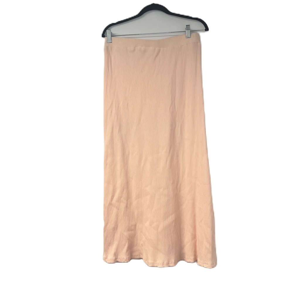 Beige woman's sz L ribbed pink long maxi skirt spring summer casual fun classic